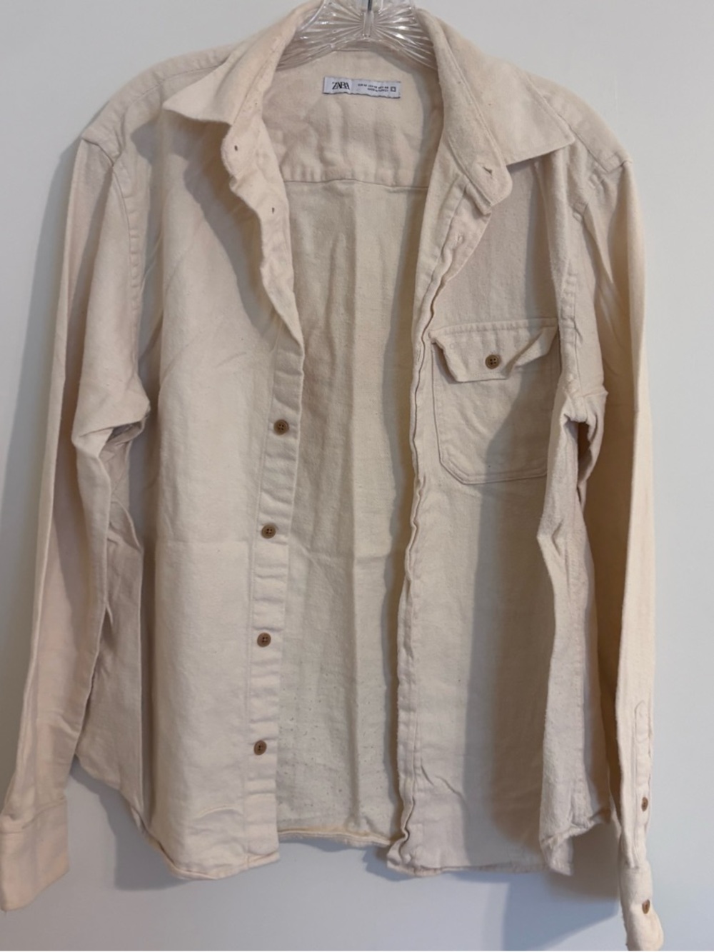 Zara Off-White Button-Front flannel Shirt Jacket